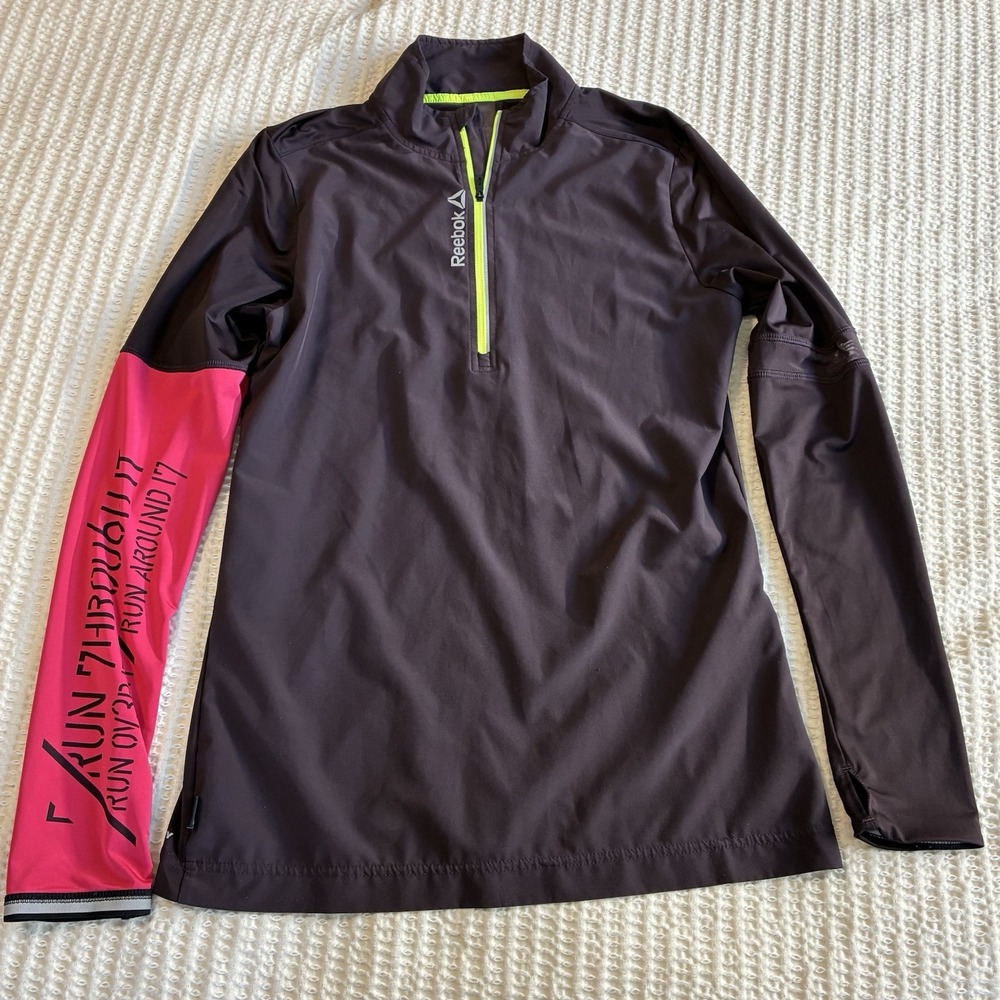 Reebok Running Jacket Play Dry Black/Pink Women's Size S Full Zip Fitted